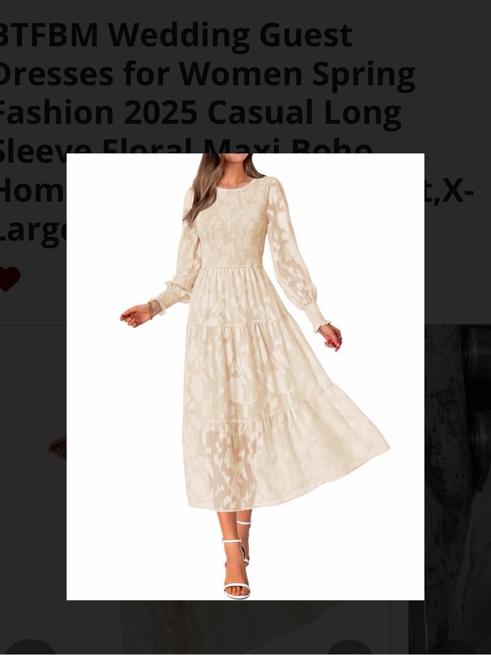 Cream Long Sleeve Floral Maxi Dress - Elegant Wedding Guest Dress XL